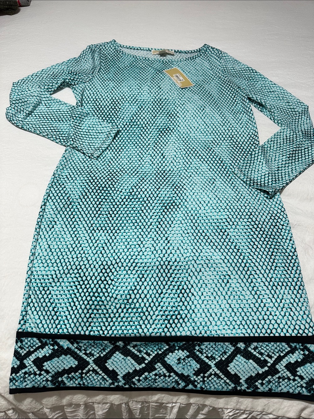 MICHAEL Michael Kors Turquoise Patterned Long Sleeve Shift Dress